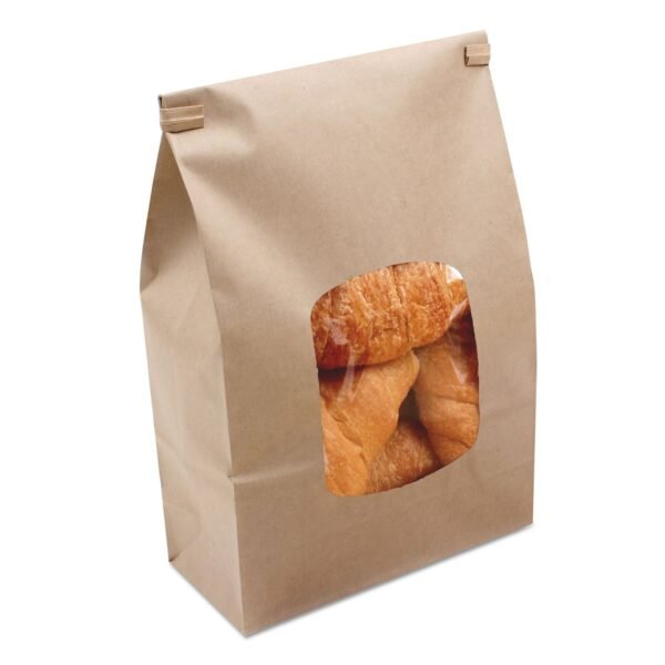 Stand Up Bakery Bag, 6" X 2.75" X 9.5", Natural Kraft/clear, 500/carton
