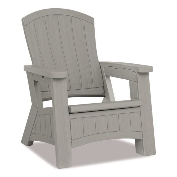 Suncast Adirondack Chair with Storage, Supports Up to 375 lb, 14.5" Seat Height, 30" x 32.5" x 38.5", Dove Gray (BMAC1000DG)