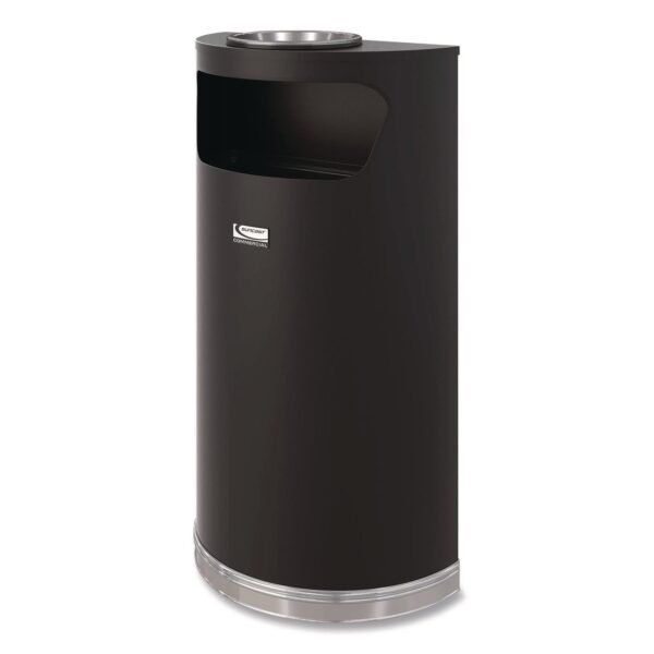 Suncast Commercial Half Round Metal Trash Can with Ashtray, 9 gal, Steel, Black (MTCRES901BKS)
