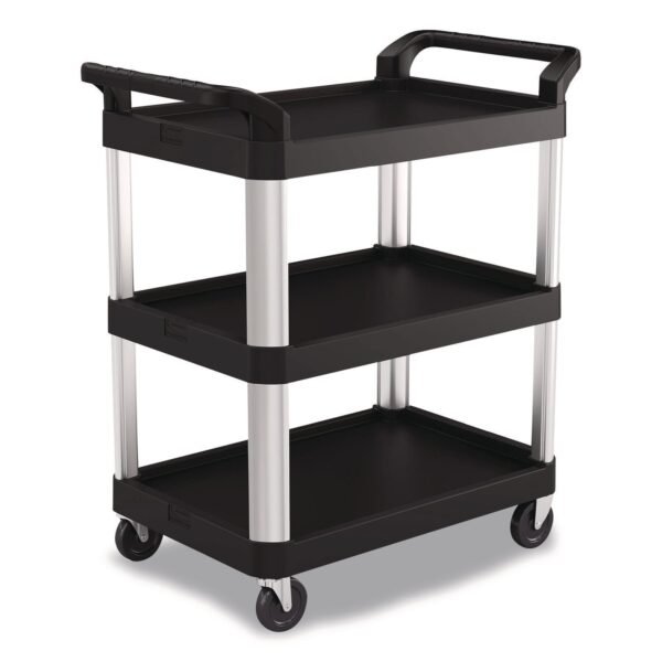 Suncast Commercial Three-Shelf Service Cart, Metal/Plastic, 3 Shelves, 300 lb Capacity, 20" x 34" x 37.92", Black (RC2030)