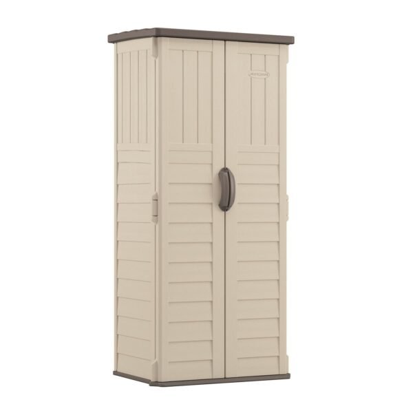Suncast Commercial Vertical Storage Shed, 22 cu ft, 2 ft 8.25" x 2 ft 1.5" x 6 ft, Vanilla/Stoney (BMS1250)