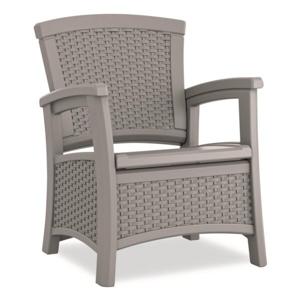 Suncast Elements Club Chair with Storage, Supports Up to 300 lb, 17" Seat Height, 25.25" x 29.75" x 35.5", Dove Gray (BMCC1800DG)