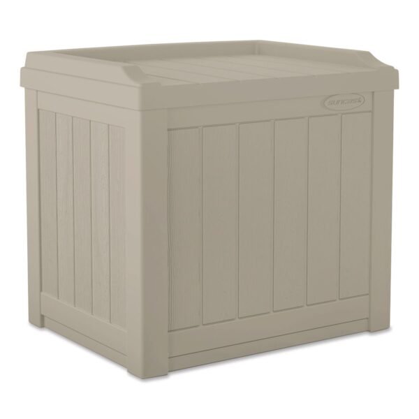 Suncast Small Deck Box with Storage Seat, 2.94 cu ft, 22 x 17 x 20.5, Light Taupe (SS601)