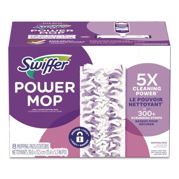 Swiffer PowerMop Mopping Pads, 15.4 x 5.3, White/Purple, 8/Pack (08189PK)