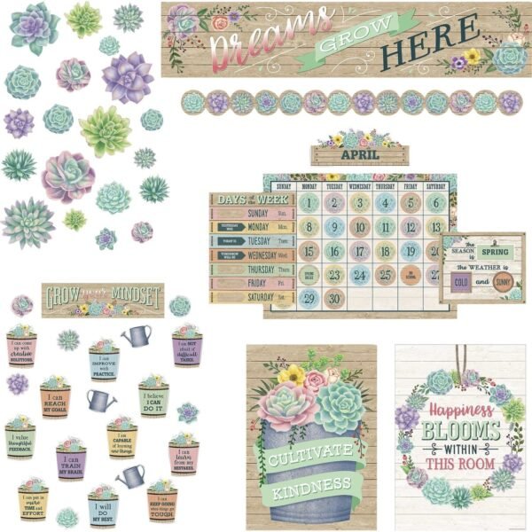 Teacher Created Resources Board Decorative Set Rustic Bloom - Sturdy, Durable - 1.50" Height x 18" Width x 30.25" Length - Multicolor - 1 / Set (32328)