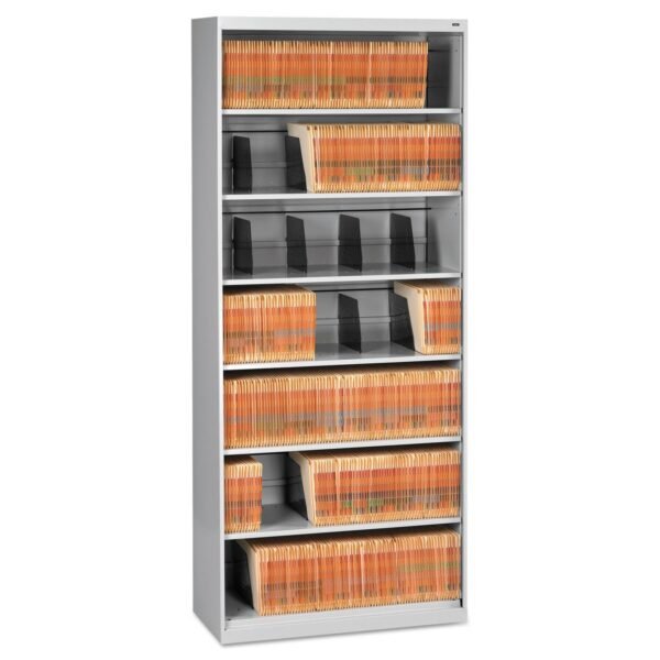 Tennsco Fixed Shelf Open-Format Lateral File for End-Tab Folders, 7 Legal/Letter File Shelves, Light Gray, 36" x 16.5" x 87" (FS370LGY)