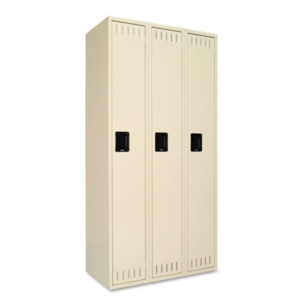 Tennsco Single-Tier Locker, Three Lockers with Hat Shelves and Coat Rods, 36w x 18d x 72h, Sand (STS121872CSD)