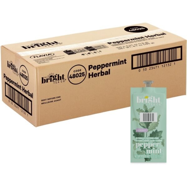The Bright Tea Co. Peppermint Herbal Tea Freshpack Compatible with Flavia Aroma, Flavia Creation 300, FLAVIA Creation 600 - Herbal Tea - 100 / Carton (48025)