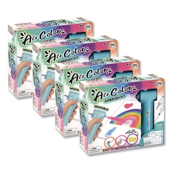 The Pencil Grip AirColor Airbrush Kit, (10) Markers/(2) Stencils/(1) Airbrush/(1) Charging Cable, 4 Kits/Carton (49004)