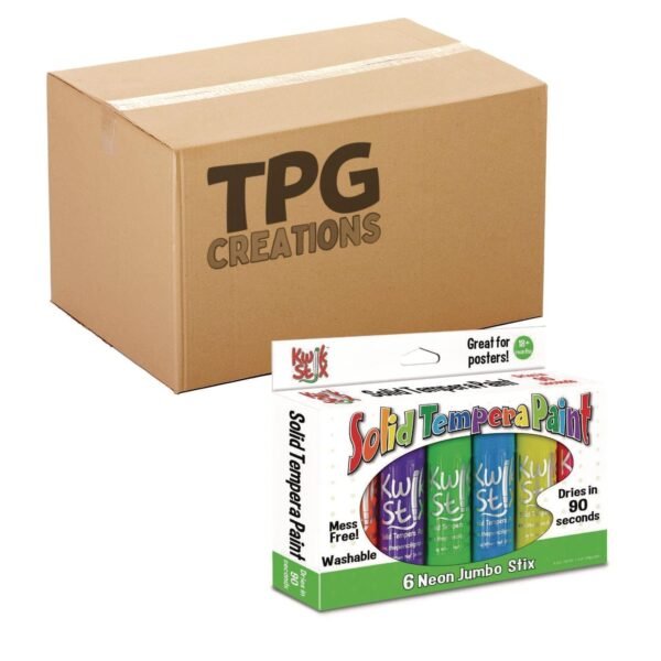 The Pencil Grip Jumbo Kwik Stix Tempera Paint Set, 6 Assorted Neon Colors, 6/Pack, 12 Packs/Carton (64512)