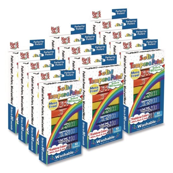 The Pencil Grip Kwik Stix Tempera Paint Set, 10 Assorted Colors, 10 Paint Sticks/Pack, 12 Packs/Carton (69912)