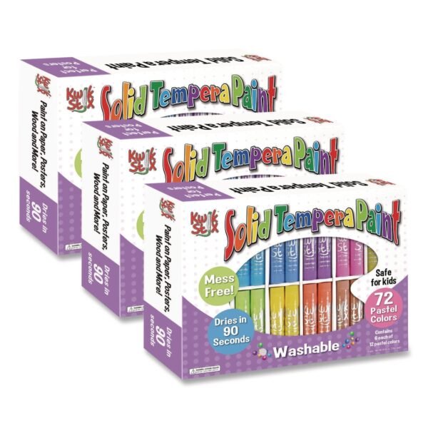 The Pencil Grip Kwik Stix Tempera Paint Set, 12 Assorted Colors, 72 Paint Sticks/Pack, 3 Packs/Carton (69203)