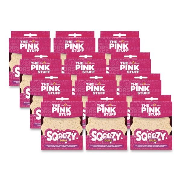 The Pink Stuff Sqeezy Dual Scrubber/Sponge, 4 x 5.3, 3.8" Thick, Pink, 12/Carton (823773CT)