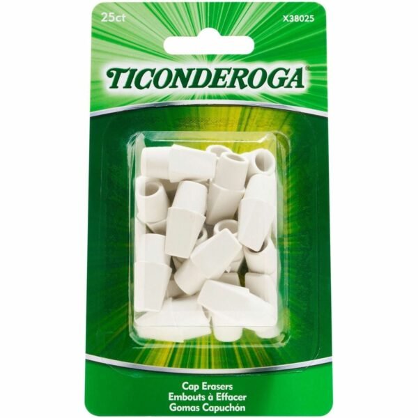 Ticonderoga Pencil Cap Erasers White - Wedge - Vinyl - 25 / Pack - Latex-free, Non-toxic, Smudge-free (X38025)