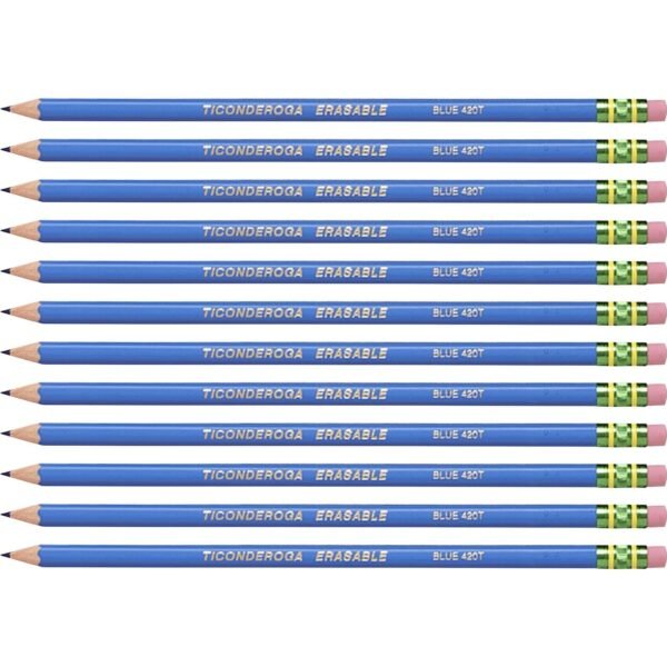 Ticonderoga Pre-Sharpened Erasable Checking Pencils Blue Lead - HB - 1 Dozen/Box - 6 / Carton (14209CT)