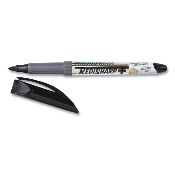Ticonderoga RediSharp+ Permanent Markers, Fine Tip, Black, 12/Pack (98207)