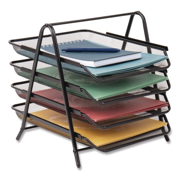 Tiered Metal Mesh Desk Tray Organizer, 4-tier, Letter Size, 13.75 X 12 X 12.5, Black