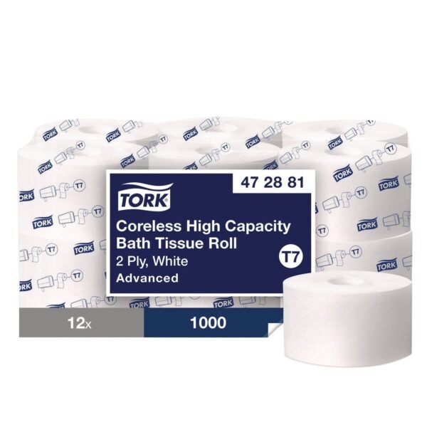 Tork Advanced Coreless High Capacity Bath Tissue, 2-Ply, White, 1,000 Sheets/Roll, 12 Rolls/Carton (472881)