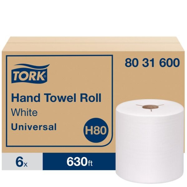 Tork® Hardwound Roll Paper Towels, 1-Ply, White, 630-ft., 6 Rolls (8031600)