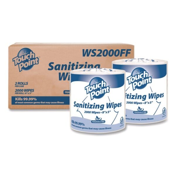 Touch Point Hand Sanitizing Wipes Refill, 5 x 8, Fragrance Free, White, 2,000 Wipes/Roll, 2 Rolls/Carton (WS2000FF)