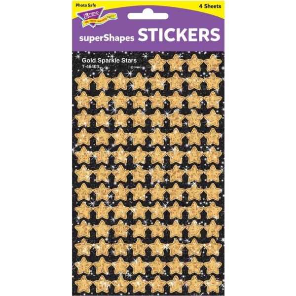 Trend Gold Sparkle Stars superShapes Stickers Sparkle Stars Shape - Self-adhesive - Acid-free, Fade Resistant, Non-toxic, Photo-safe - Gold - 400 / Pack (46403)