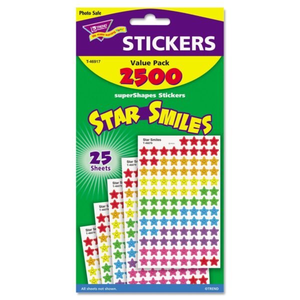 TREND Sticker Assortment Pack, Smiling Star, Assorted Colors, 2,500/Pack (T46917)