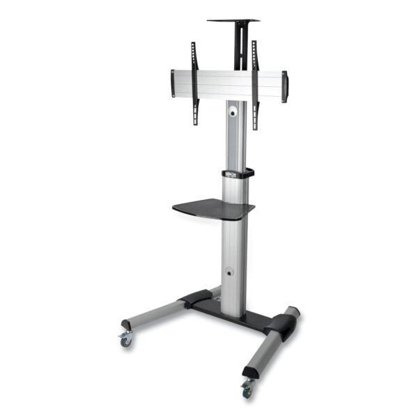 Tripp Lite Flat Panel Floor Stand, Tilt Range: -12 to +5, Metal, 1 Shelf, 110 lb Capacity, 32.6" x 27.6" x 81.5", Silver/Black (DMCS3270XP)