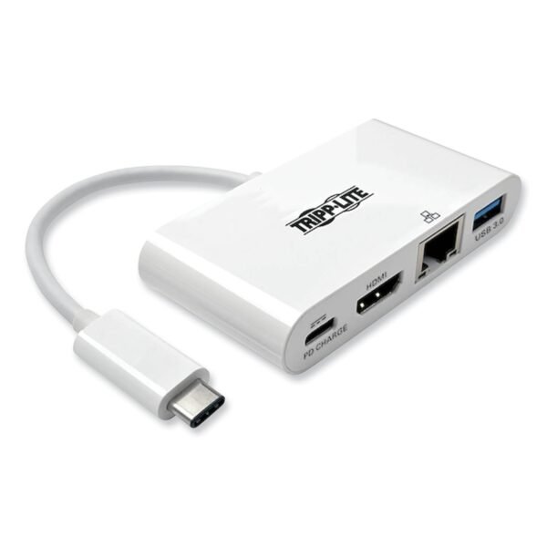 Tripp Lite USB 3.1 Gen 1 USB-C to HDMI Adapter, USB-A/USB-C PD Charging/Gigabit Ethernet, 3", White (U44406NHGUC)