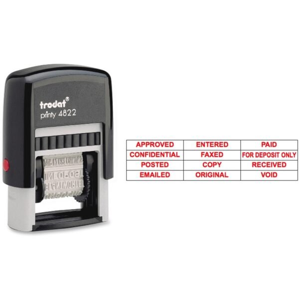 Trodat U.S. Stamp & Sign 12 Message Stamp Message Stamp - APPROVED, CONFIDENTIAL, COPY, EMAILED, ENTERED, FAXED, FOR DEPOSIT ONLY, ORIGINAL, PAID, POSTED, RECEIVED, ... - 0.38"...