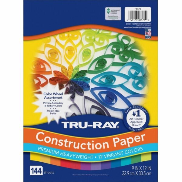 Tru-Ray Color Wheel Construction Paper Project - 144 Piece(s) - 12" Height x 9" Width x 1" Length - Yellow, Gold, Orange, Festive Red, Holiday Red, Magenta, Violet, Purple,...