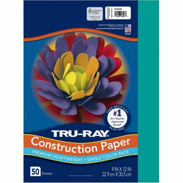 Tru-Ray Construction Paper 12" Width x 9" Length - 76 lb Basis Weight - Turquoise - Sulphite - 50 / Pack (103007)