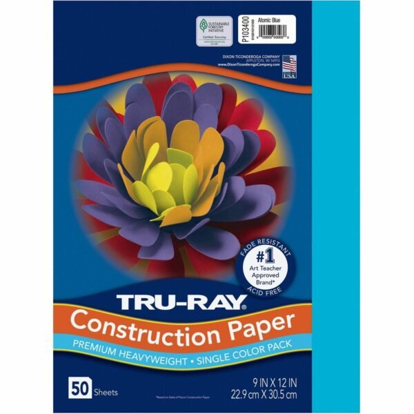 Tru-Ray Construction Paper Art Project - 12" Width x 9" Length - Atomic Blue - Sulphite - 50 / Pack (103400)