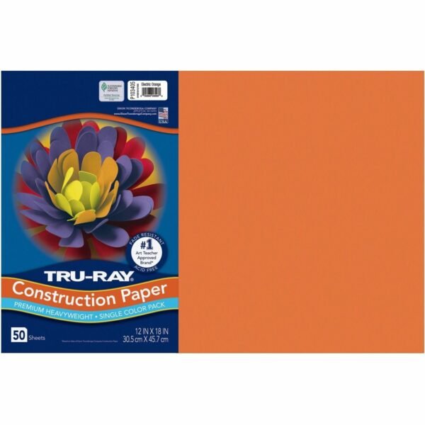 Tru-Ray Construction Paper Art Project - 18" Width x 12" Length - Electric Orange - Sulphite - 50 / Pack (103405)