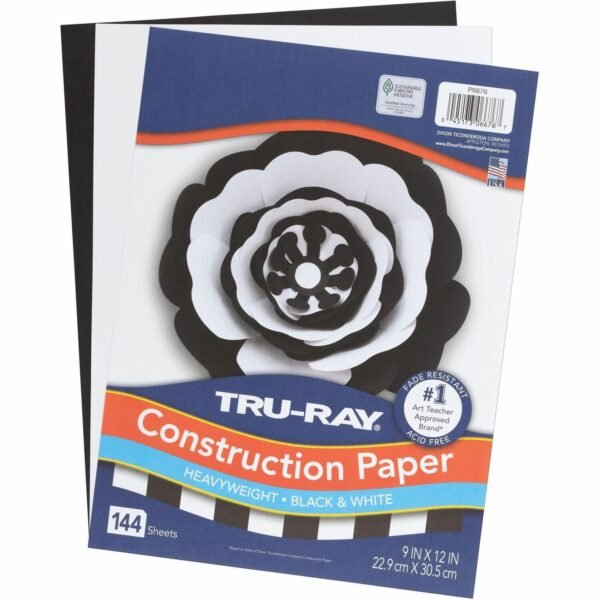 Tru-Ray Construction Paper Art Project, Craft Project - 9" Width x 12" Length - Black, White - Sulphite, Fiber, Paper - 144 / Pack (P6676)
