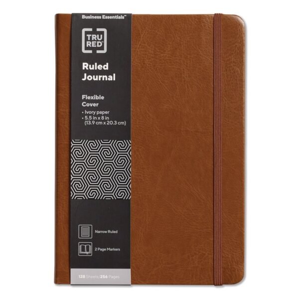 TRU RED Flexible-Cover Business Journal with Elastic Closure, 1-Subject, Narrow Rule, Cognac Cover, (128) 8 x 5.5 Sheets (TR61952)