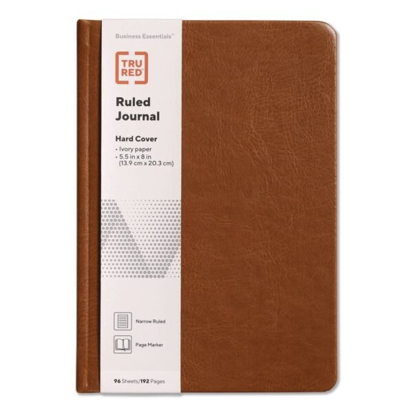TRU RED Hardcover Business Journal with Elastic Closure, 1-Subject, Narrow Rule, Cognac Cover, (96) 8 x 5.5 Sheets (TR61950)