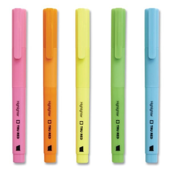 TRU RED Pen Style Chisel Tip Highlighter, Assorted Ink Colors, Chisel Tip, Assorted Barrel Colors, 5/Pack (24376661)