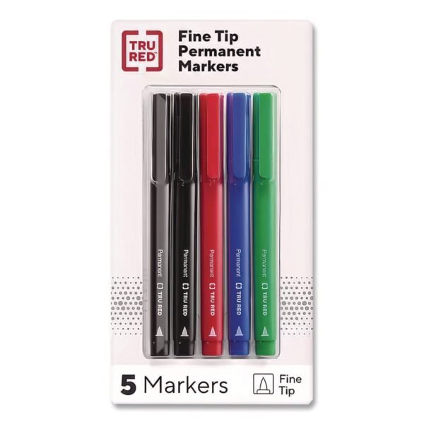 TRU RED Permanent Marker, Pen-Style, Fine Bullet Tip, Assorted Colors, 5/Pack (24376606)