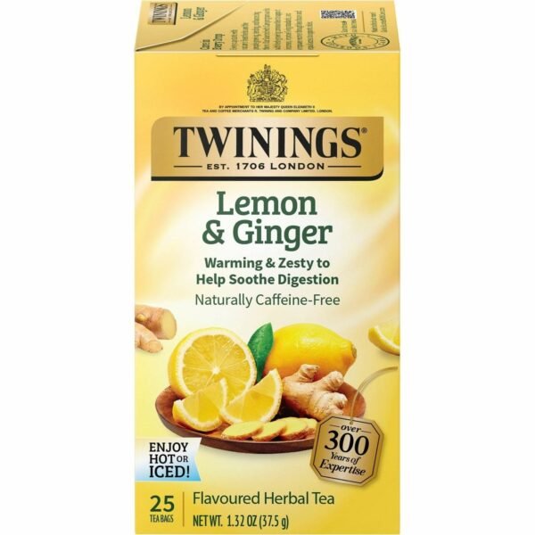 Twinings of London Lemon & Ginger Herbal Tea Bag Herbal Tea - 1.3 oz - 25 / Box (09180)