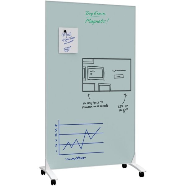 U Brands Double Sided Magnetic Glass Dry-Erase Mobile Floor Easel, 72" X 42" 42" (3.5 ft) Width x 72" (6 ft) Height - Tempered Glass Surface - Rectangle - Vertical - Floor...