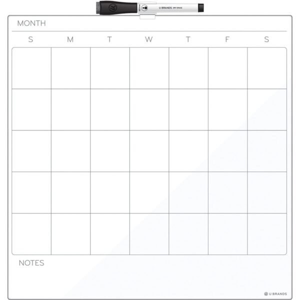 U Brands Magnetic Dry Erase Calendar Board 14" (1.2 ft) Width x 14.6" (1.2 ft) Height - White Painted Steel Surface - Square - Horizontal - Magnetic - 1 Each (461U0004)