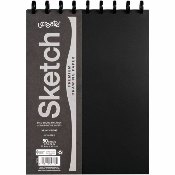 UCreate Disc Bound Sketch Book 50 Sheets - Disc - 9" x 12" Sheet Size - 9" Width x 12" Depth - Heavyweight, Acid-free, Recyclable - 1 Each (P4770)