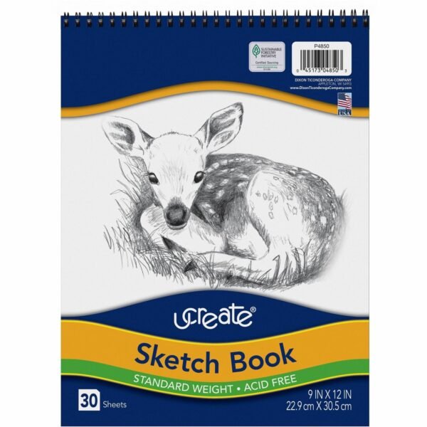 UCreate Medium Weight Acid Free Sketch Books 30 Sheets - Spiral - 9" x 12" Sheet Size - White Paper - Acid-free, Mediumweight - Recycled - 1 Pad (4850)