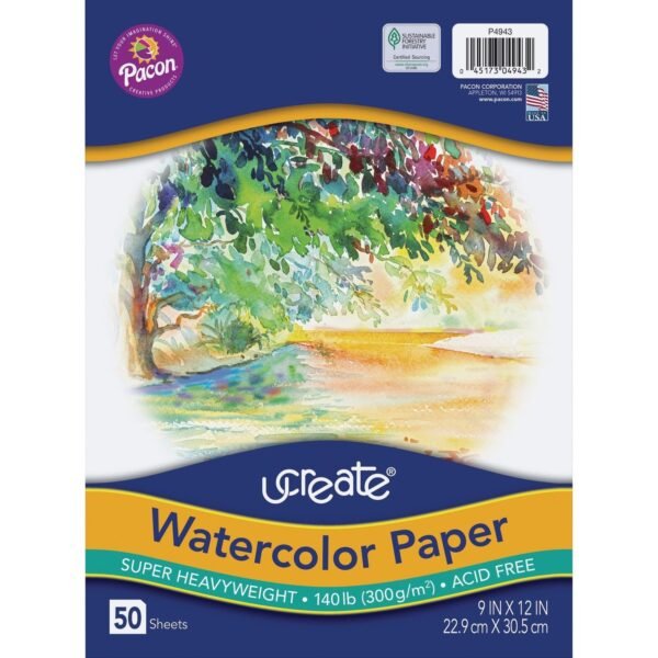 UCreate Watercolor Paper 140 lb Basis Weight - 9" x 12" Sheet Size - White Paper - Acid-free, Recyclable - 50 / Pack (P4943)