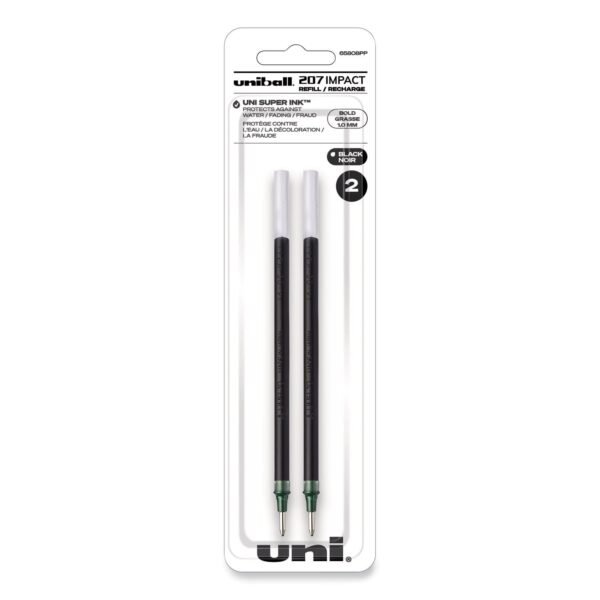 uni-ball 207 Impact Gel Stick Pen Refills, Bold 1 mm Conical Tip, Black Ink, 2/Pack (65808)