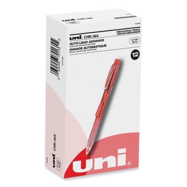uni-ball Chroma Mechanical Pencil, 0.7 mm, HB (#2), Black Lead, Red Barrel, Dozen 0.7 mm Black Lead - HB, #2 - Red Barrel - 1 Dozen (70135)