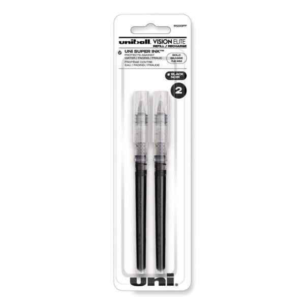uni-ball Refill for Vision Elite Roller Ball Pens, Bold Conical Tip, Black Ink, 2/Pack (61233PP)