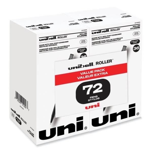 uni-ball Roller Ball Pen, Stick, Extra-Fine 0.5 mm, Black Ink, Black Barrel, 72/Pack (2013565)
