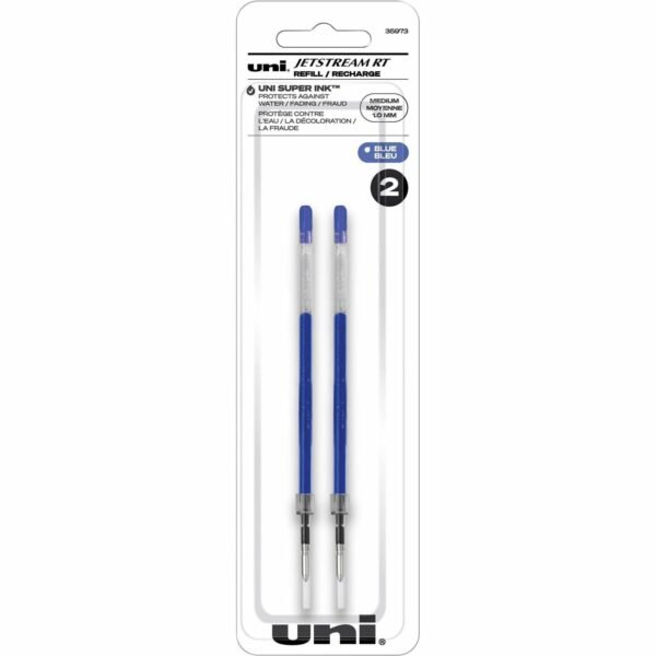 uni-ball uni® Jetstream RT Ballpoint Pen Refills 1 mm , Medium Point - Blue Ink - Super Ink, Water Resistant Ink, Fade Resistant, Fraud Resistant - 2 / Pack (35973)