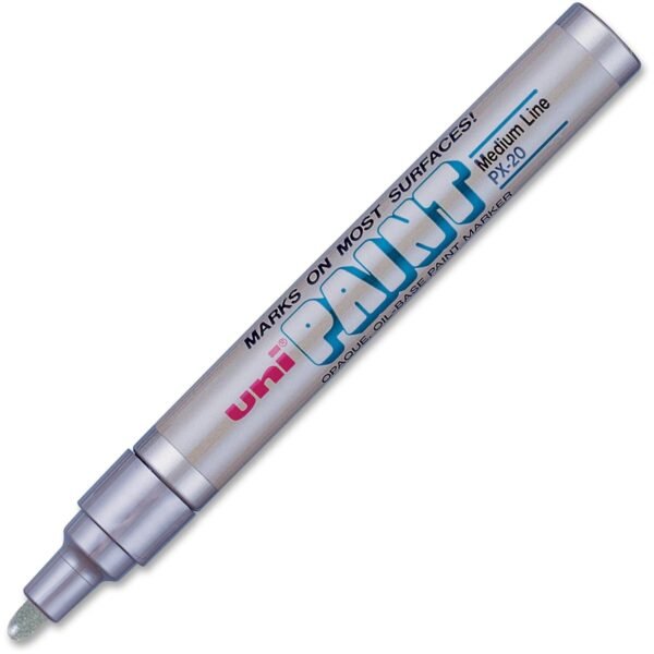 uni-ball uni® uni-Paint PX-20 Oil-Based Marker Medium Marker Point - Metallic Silver Ink - Oil Based - Silver Barrel - 1 Dozen (63614DZ)
